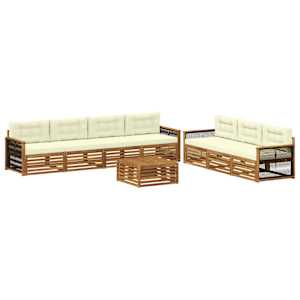 Zunanja garnitura za sedenje z blazino 8 pcs Naravna in smetana