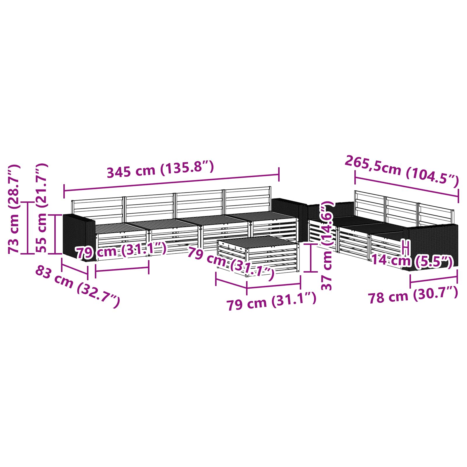 Zunanja garnitura za sedenje 8 pcs Naravna 79 x 79 x 37 cm - slika 8
