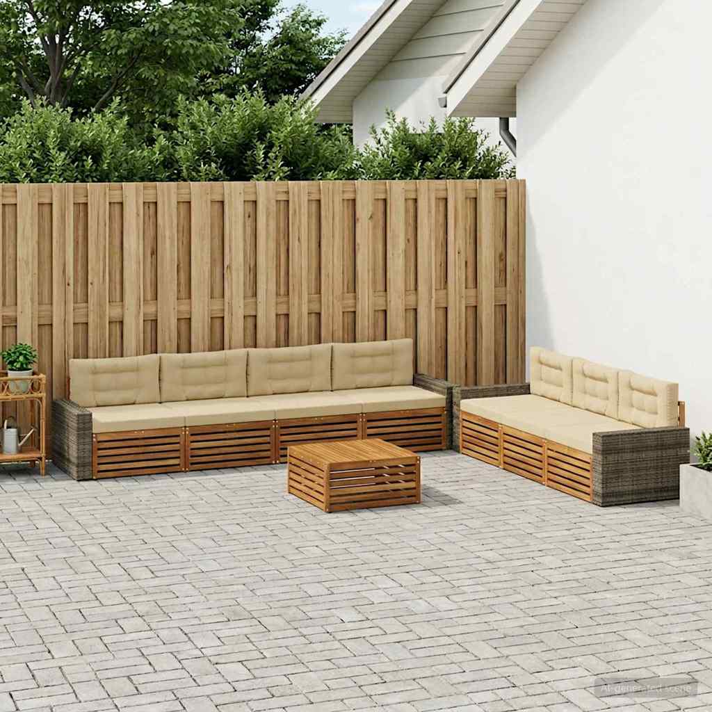 Zunanja garnitura za sedenje 8 pcs Naravna in bež