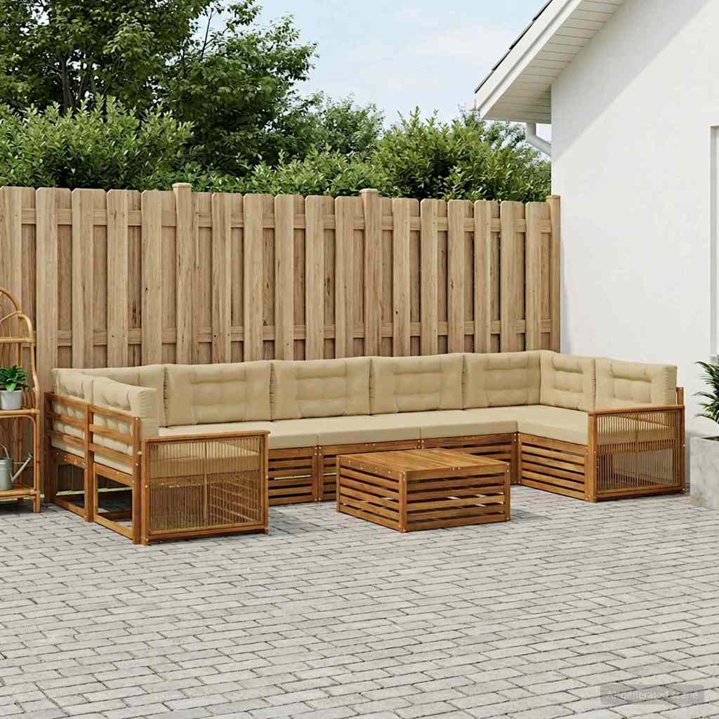 Udendørs sofagruppe i massivt akacietræ - naturlig/beige, 8 dele