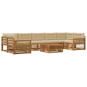 Zunanja garnitura za sedenje z blazino 8 pcs Naravna in bež