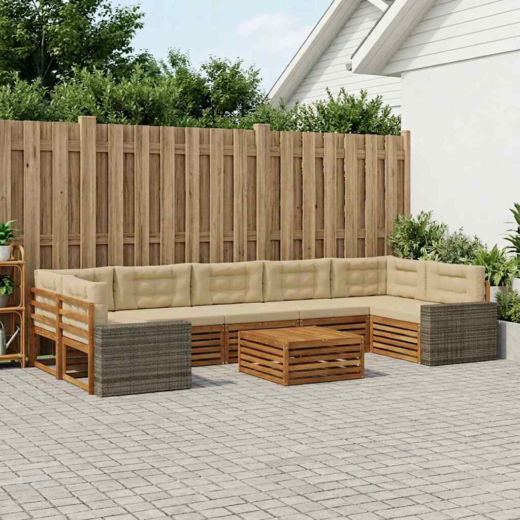 Udendørs sofagruppe i akacietræ - 8 dele, natur/beige, modulopbygget