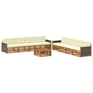 Zunanja garnitura za sedenje z blazino 9 pcs Naravna in smetana