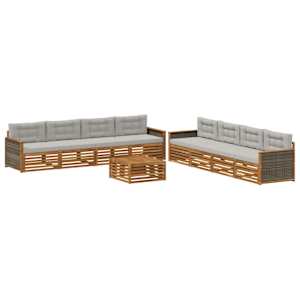 Zunanja garnitura za sedenje 9 pcs Naravna in svetlo siva