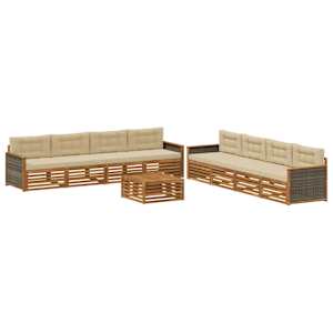 Zunanja garnitura za sedenje z blazino 9 pcs Naravna in bež