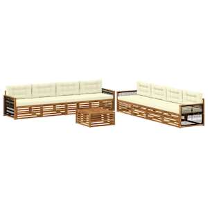 Zunanja garnitura za sedenje z blazino 9 pcs Naravna in smetana