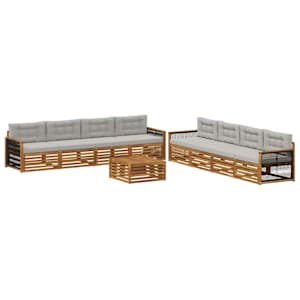 Zunanja garnitura za sedenje 9 pcs Naravna in svetlo siva