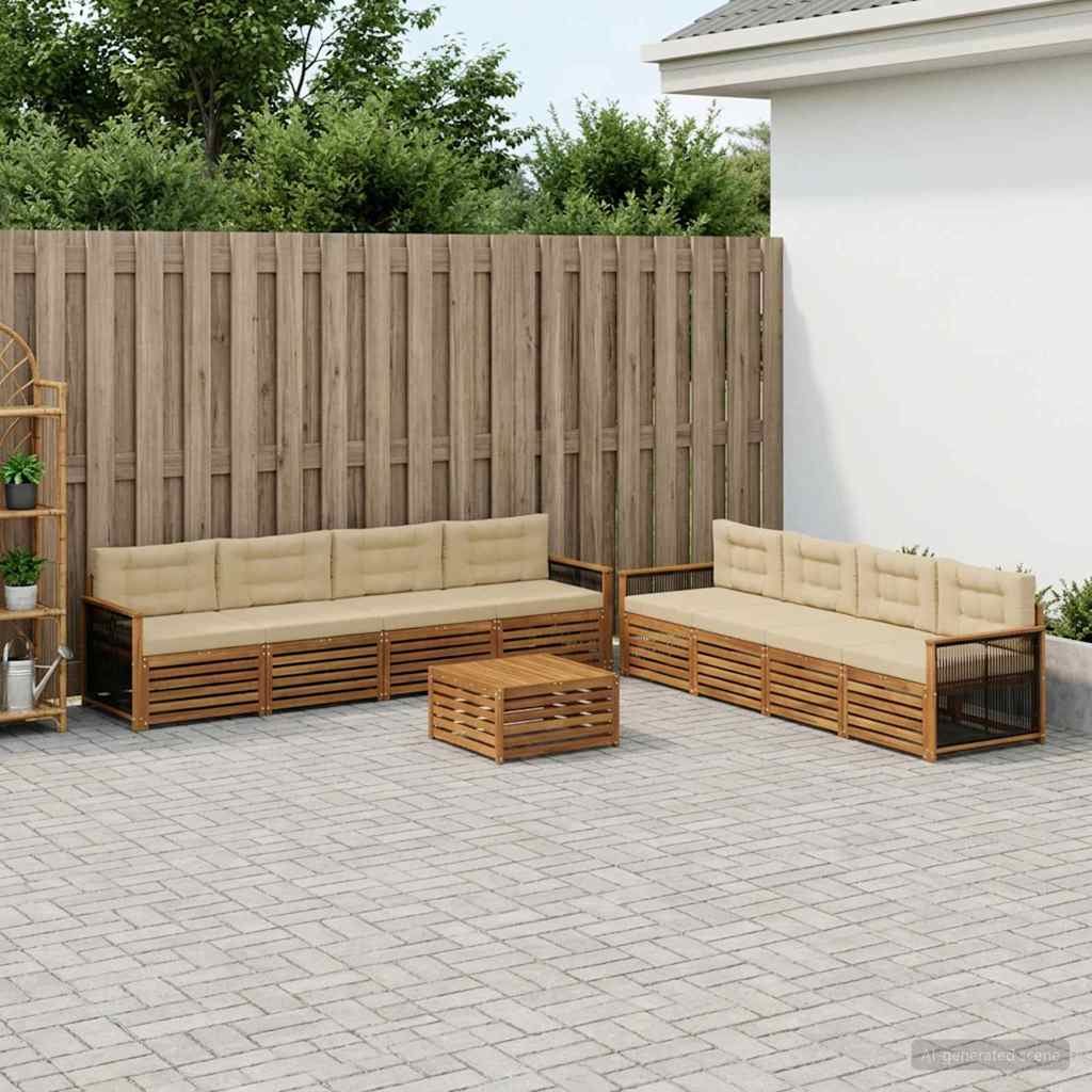 Udendørs sofagruppe i akacietræ - 9 dele, naturlig/beige