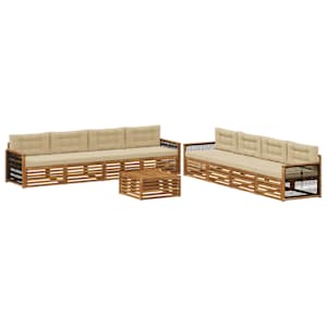 Zunanja garnitura za sedenje z blazino 9 pcs Naravna in bež