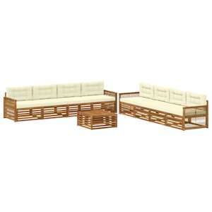 Zunanja garnitura za sedenje z blazino 9 pcs Naravna in smetana