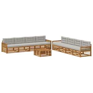 Zunanja garnitura za sedenje 9 pcs Naravna in svetlo siva