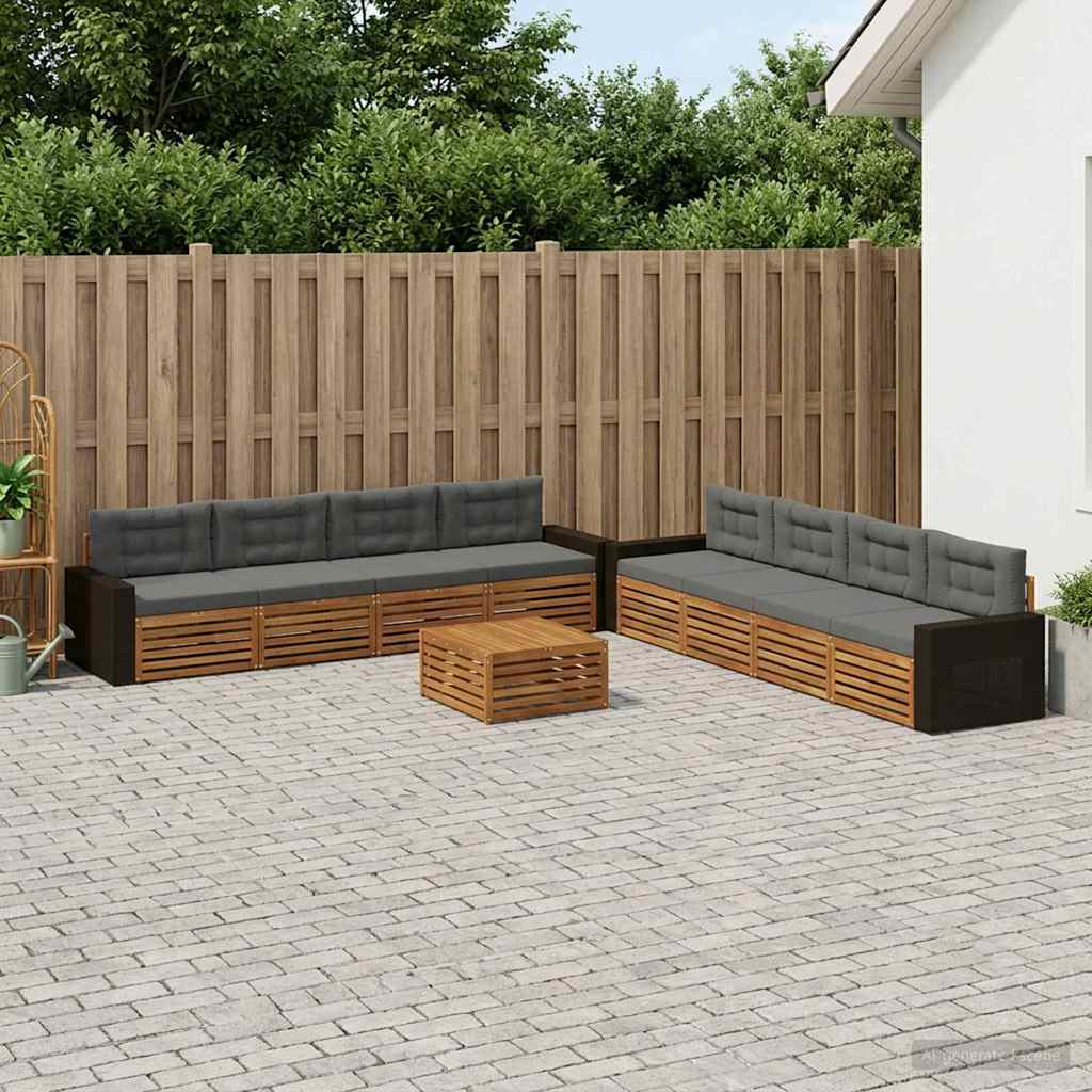 Zunanja garnitura za sedenje 9 pcs Naravna in antracitna