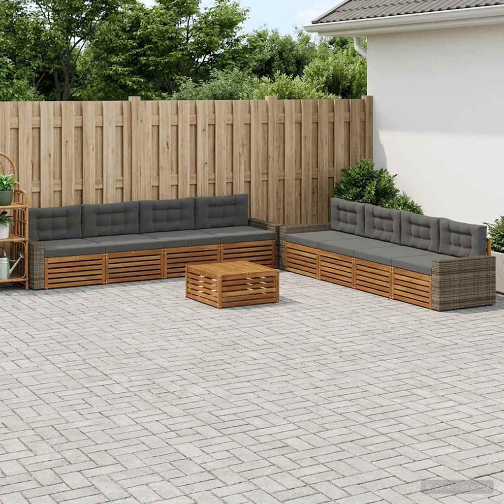 Zunanja garnitura za sedenje 9 pcs Naravna in antracitna
