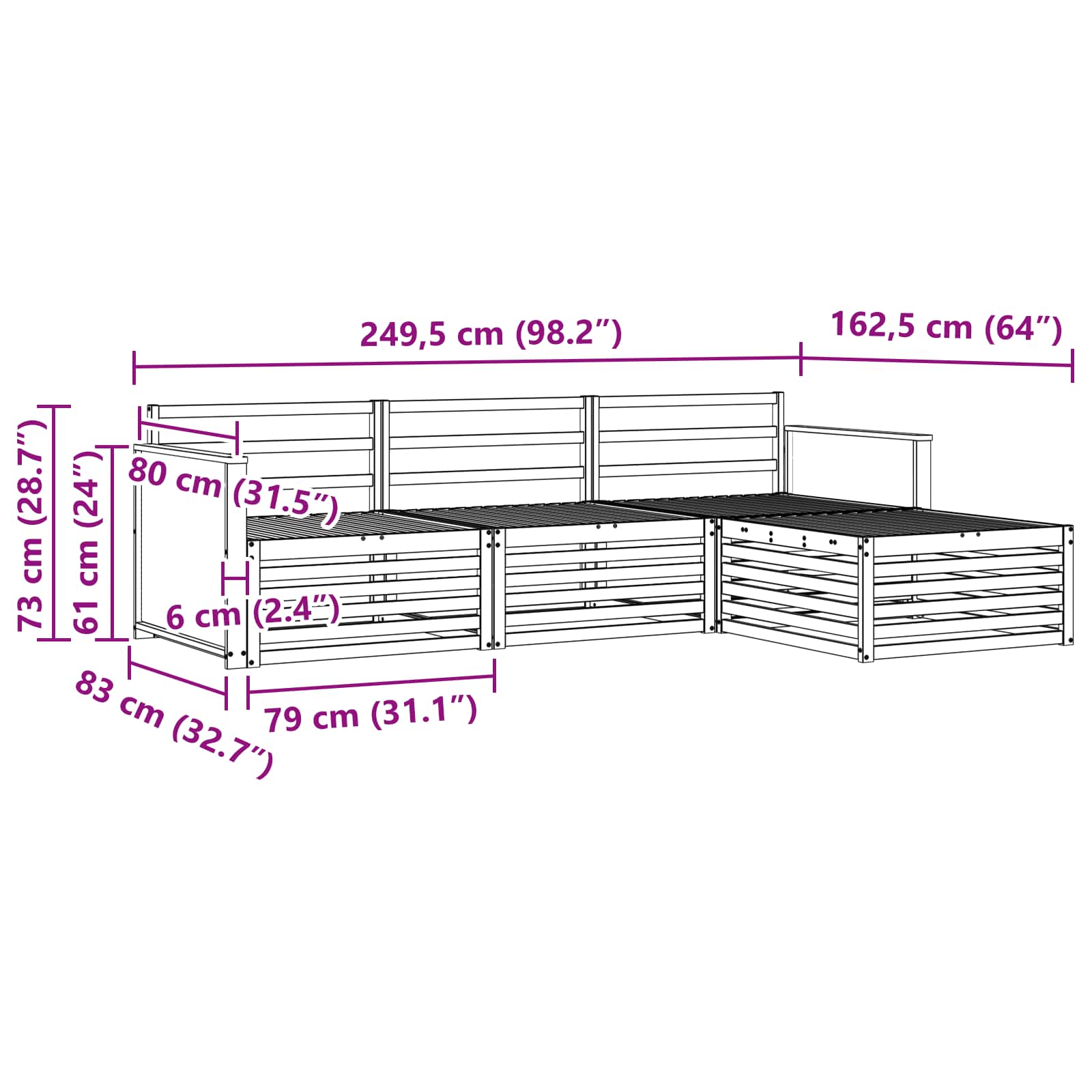 Buiten bankenset 4 pcs Naturel Massief Acaciahout image 6