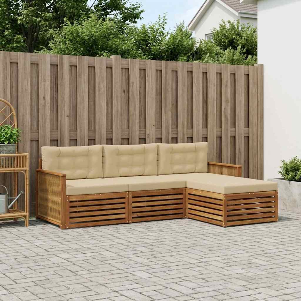 vidaXL Buiten bankenset 4 st 3-zits Natuurlijk en Beige