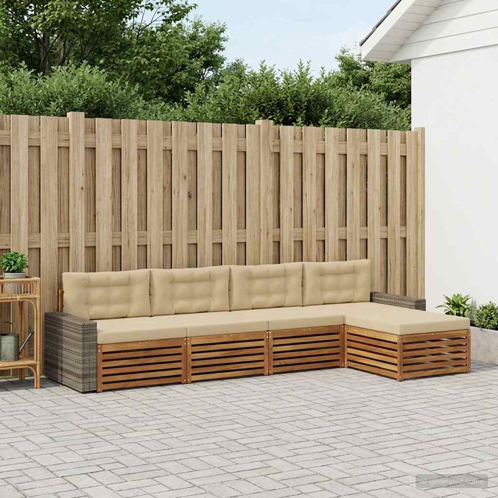 vidaXL Udendørs sofagruppe 5 stk. Naturlig og Beige Polyester