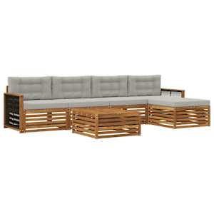 Zunanja garnitura za sedenje 6 pcs Naravna in svetlo siva