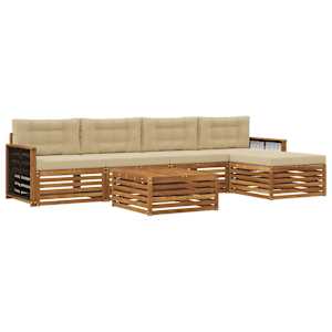 Zunanja garnitura za sedenje z blazino 6 pcs Naravna in bež