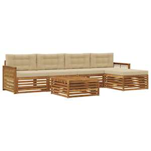 Zunanja garnitura za sedenje z blazino 6 pcs Naravna in bež