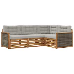 Zunanja garnitura za sedenje 4 pcs Naravna in svetlo siva