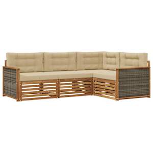 Zunanja garnitura za sedenje z blazino 4 pcs Naravna in bež