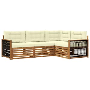 Zunanja garnitura za sedenje z blazino 4 pcs Naravna in smetana