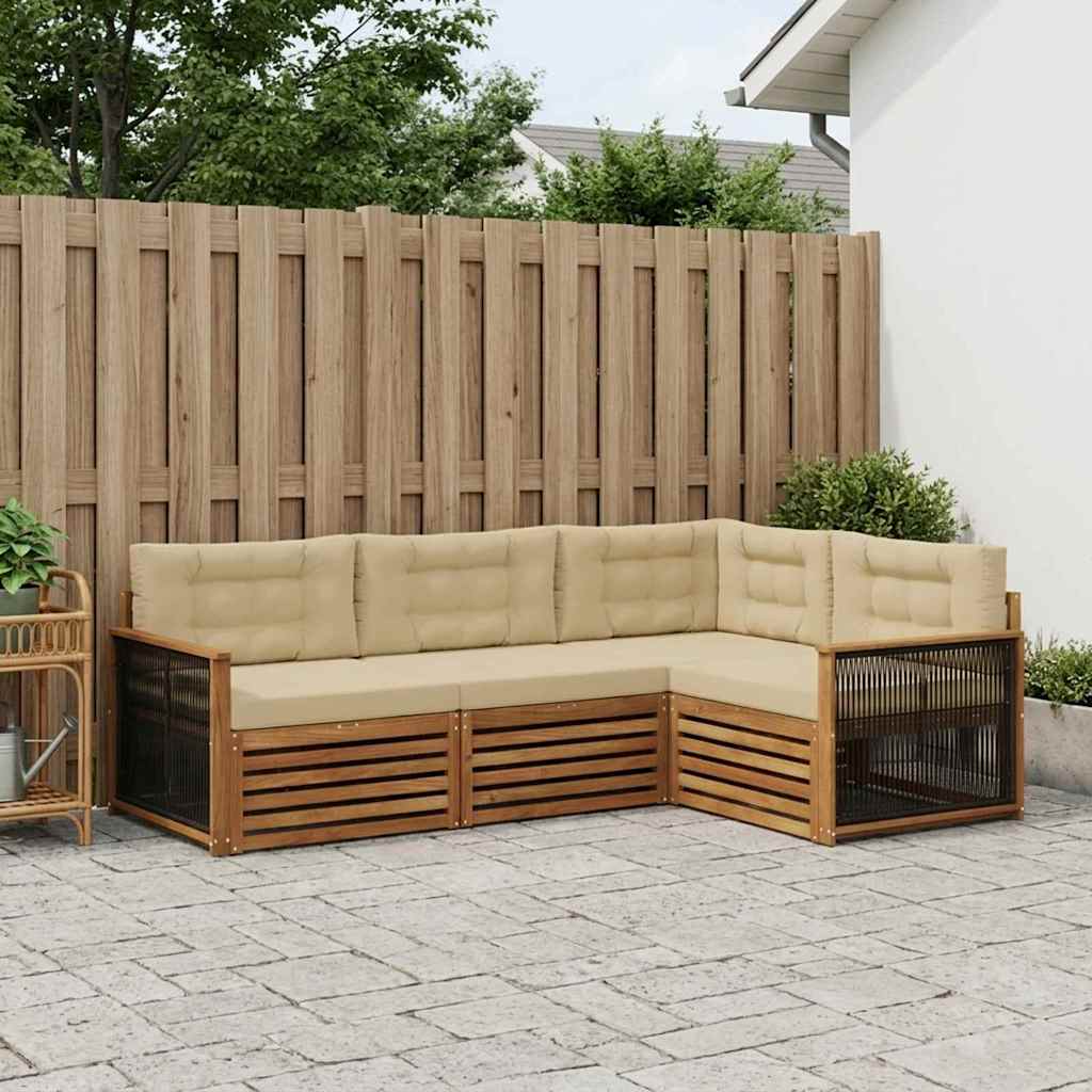 vidaXL Buiten bankenset 4 st 4-zits Natuurlijk en Beige