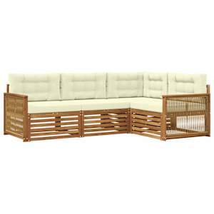 Zunanja garnitura za sedenje z blazino 4 pcs Naravna in smetana