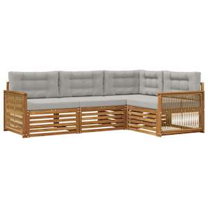 Zunanja garnitura za sedenje 4 pcs Naravna in svetlo siva