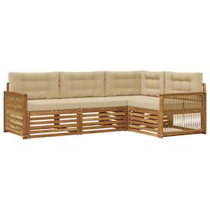 Zunanja garnitura za sedenje z blazino 4 pcs Naravna in bež