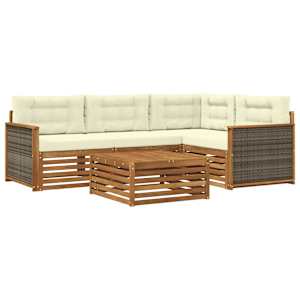 Zunanja garnitura za sedenje z blazino 5 pcs Naravna in smetana