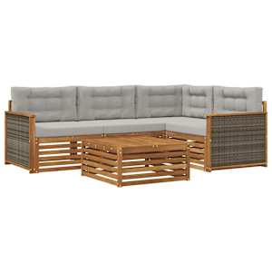 Zunanja garnitura za sedenje 5 pcs Naravna in svetlo siva