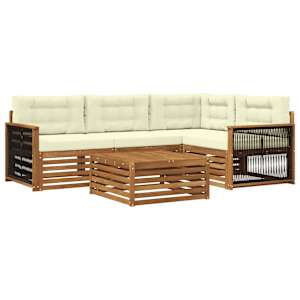 Zunanja garnitura za sedenje z blazino 5 pcs Naravna in smetana