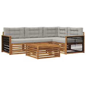 Zunanja garnitura za sedenje 5 pcs Naravna in svetlo siva