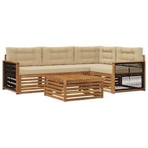 Zunanja garnitura za sedenje z blazino 5 pcs Naravna in bež