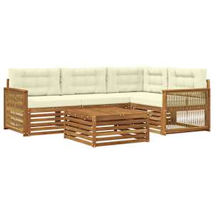 Zunanja garnitura za sedenje z blazino 5 pcs Naravna in smetana