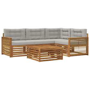 Zunanja garnitura za sedenje 5 pcs Naravna in svetlo siva