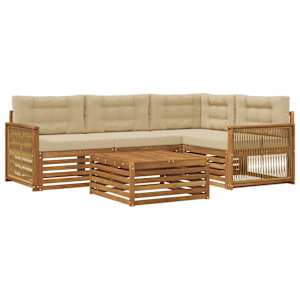Zunanja garnitura za sedenje z blazino 5 pcs Naravna in bež
