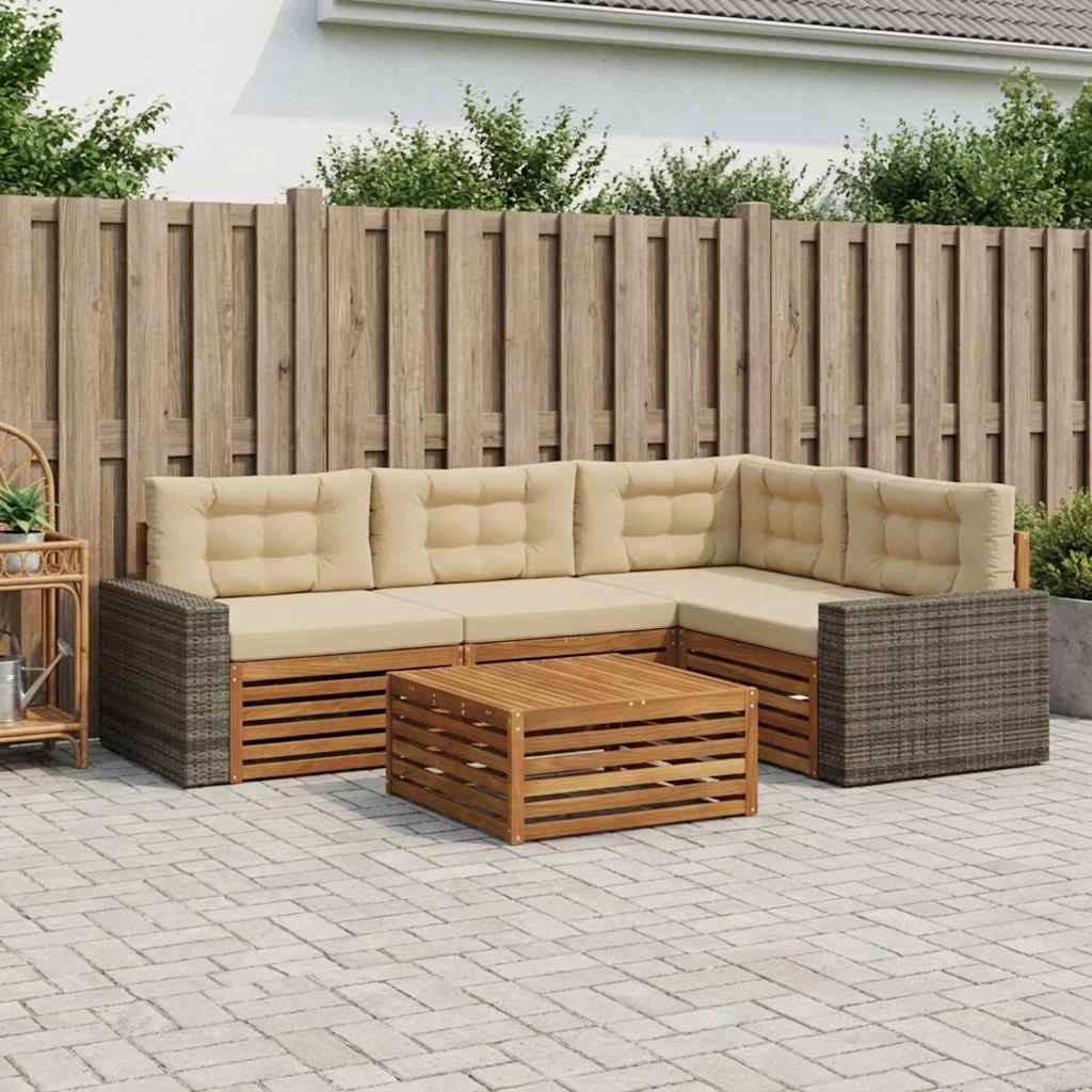 Udendørs sofagruppe - 5 dele i akacietræ, naturlig/beige, modulær 79 × 79 × 37 cm