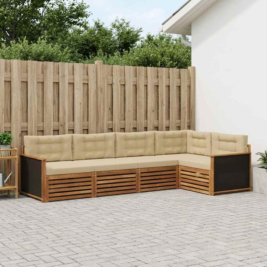 vidaXL Buiten bankenset 5 st Natuurlijk en Beige Polyester Bruin
