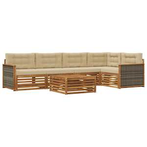 Zunanja garnitura za sedenje z blazino 6 pcs Naravna in bež