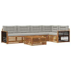 Zunanja garnitura za sedenje 6 pcs Naravna in svetlo siva