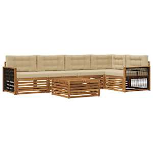 Zunanja garnitura za sedenje z blazino 6 pcs Naravna in bež