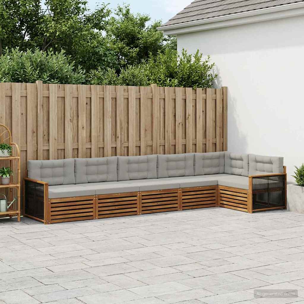 Zunanja garnitura za sedenje 6 pcs Naravna in svetlo siva