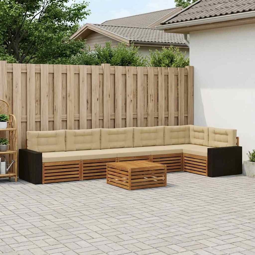Udendørs sofagruppe i akacietræ - 7 dele, naturlig/beige, modulær