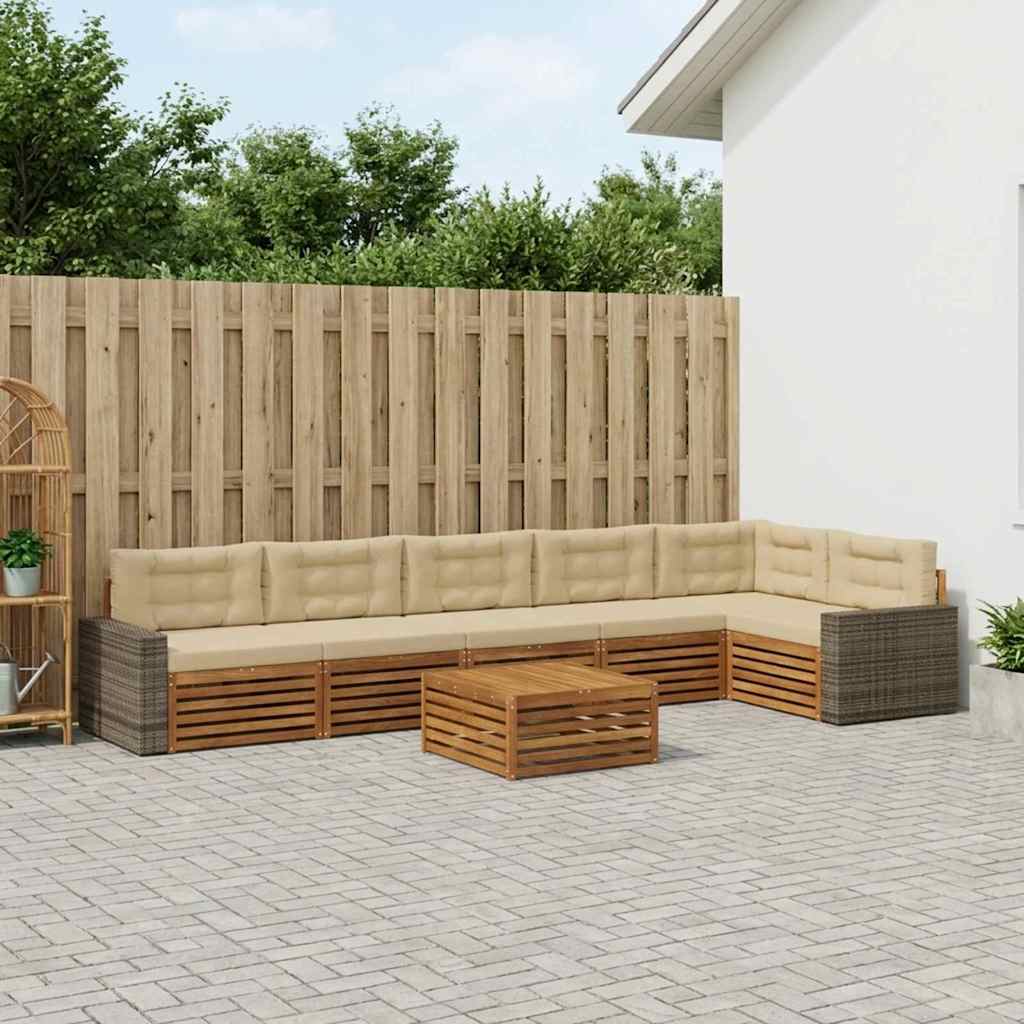 Udendørs sofagruppe i akacietræ - 7 dele, naturlig/beige, modulær