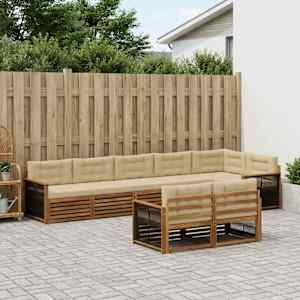 Zunanja garnitura za sedenje z blazino 8 pcs Naravna in bež