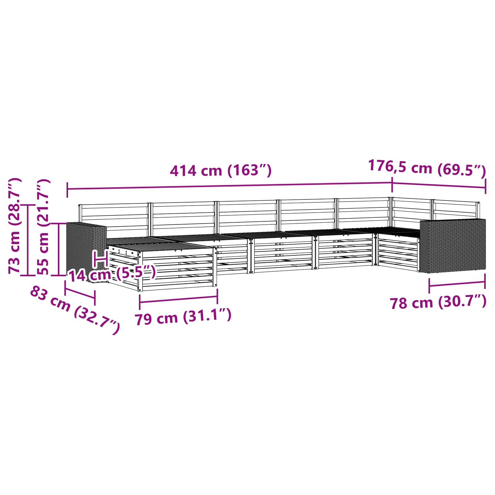 Zunanja garnitura za sedenje 7 pcs Naravna - slika 9