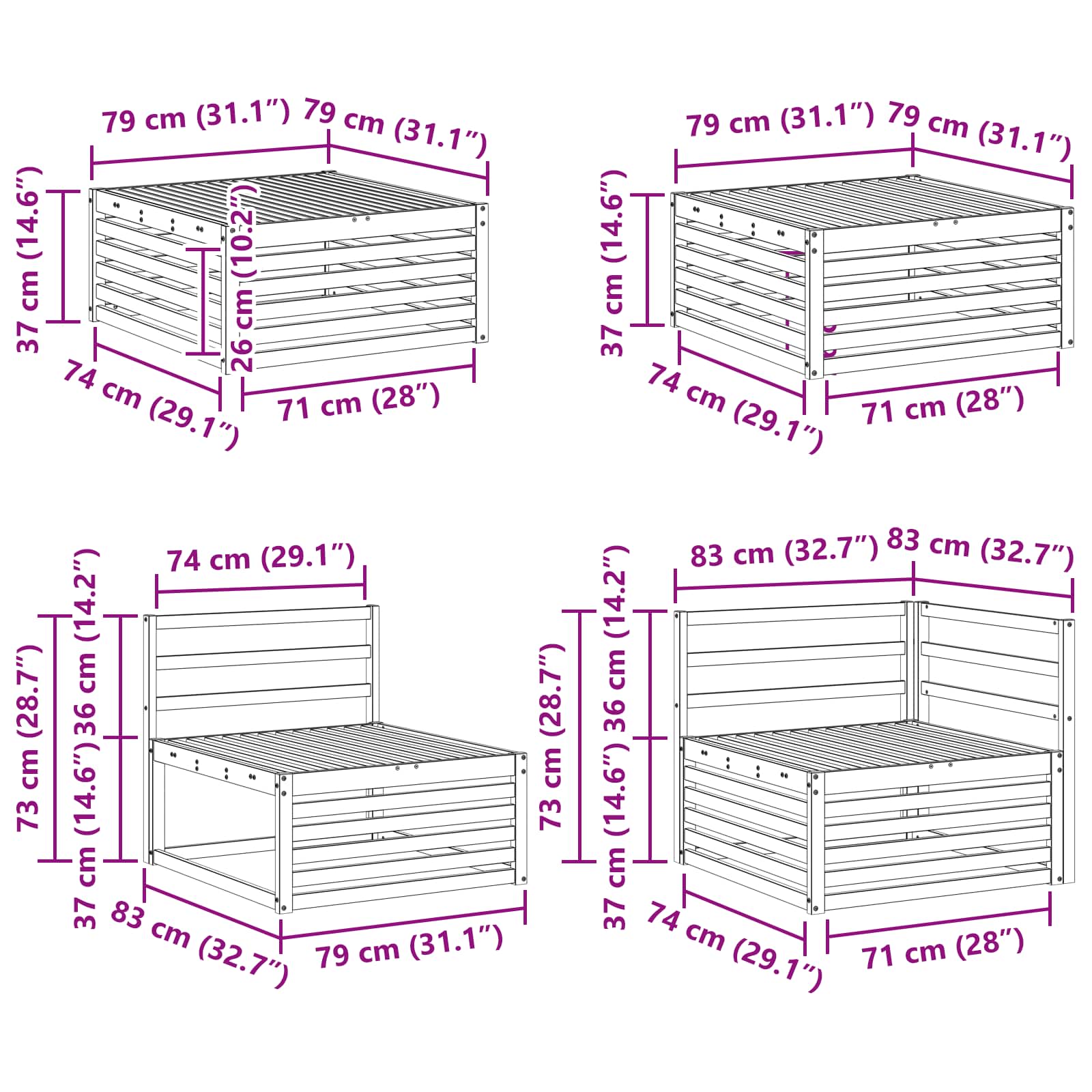 Zunanja garnitura za sedenje 8 pcs Naravna - slika 11