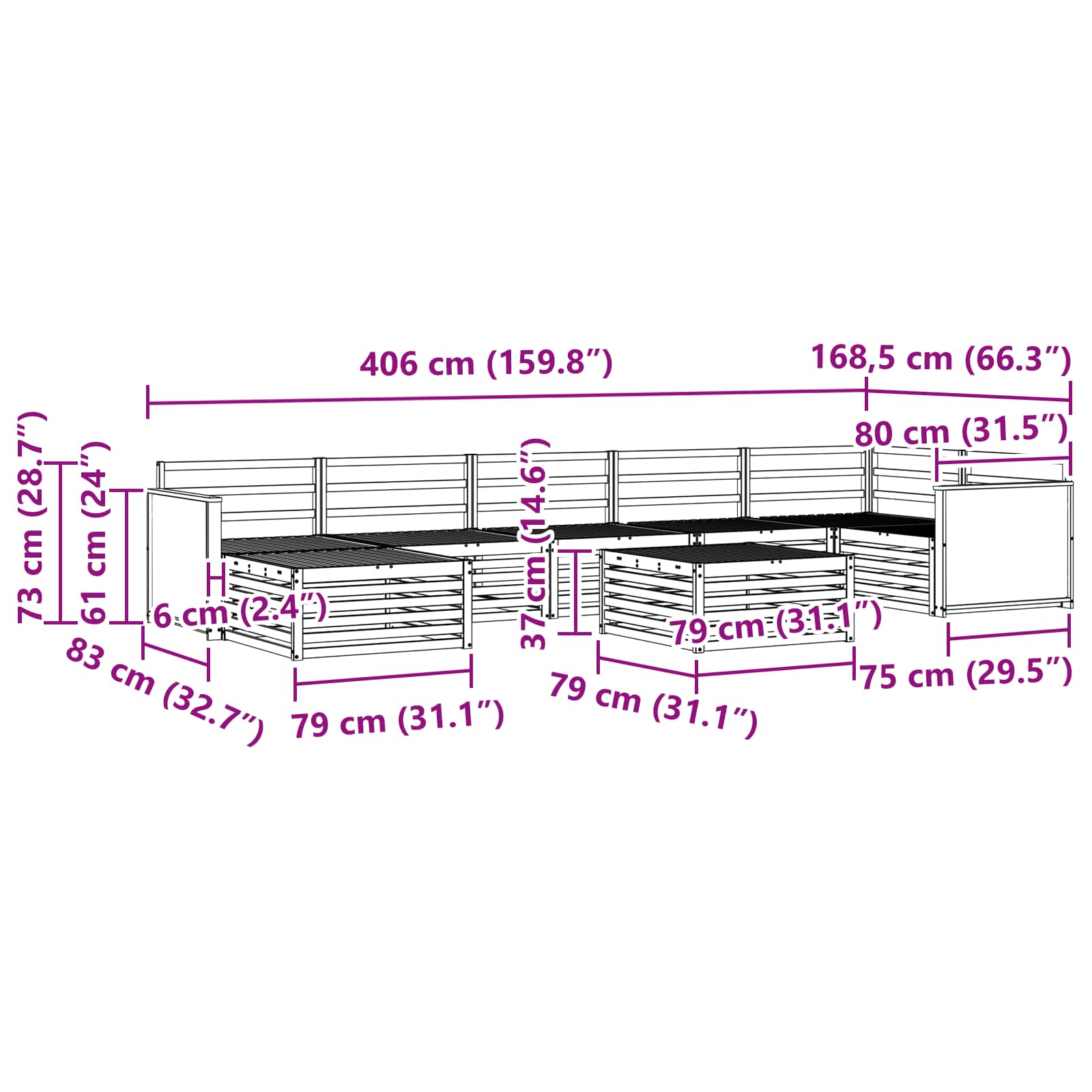 Zunanja garnitura za sedenje 8 pcs Naravna - slika 10
